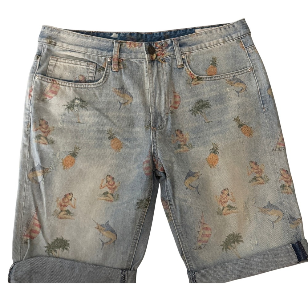BUFFALO DAVID BITTON Dean Nautical Embroidered Denim Shorts 34